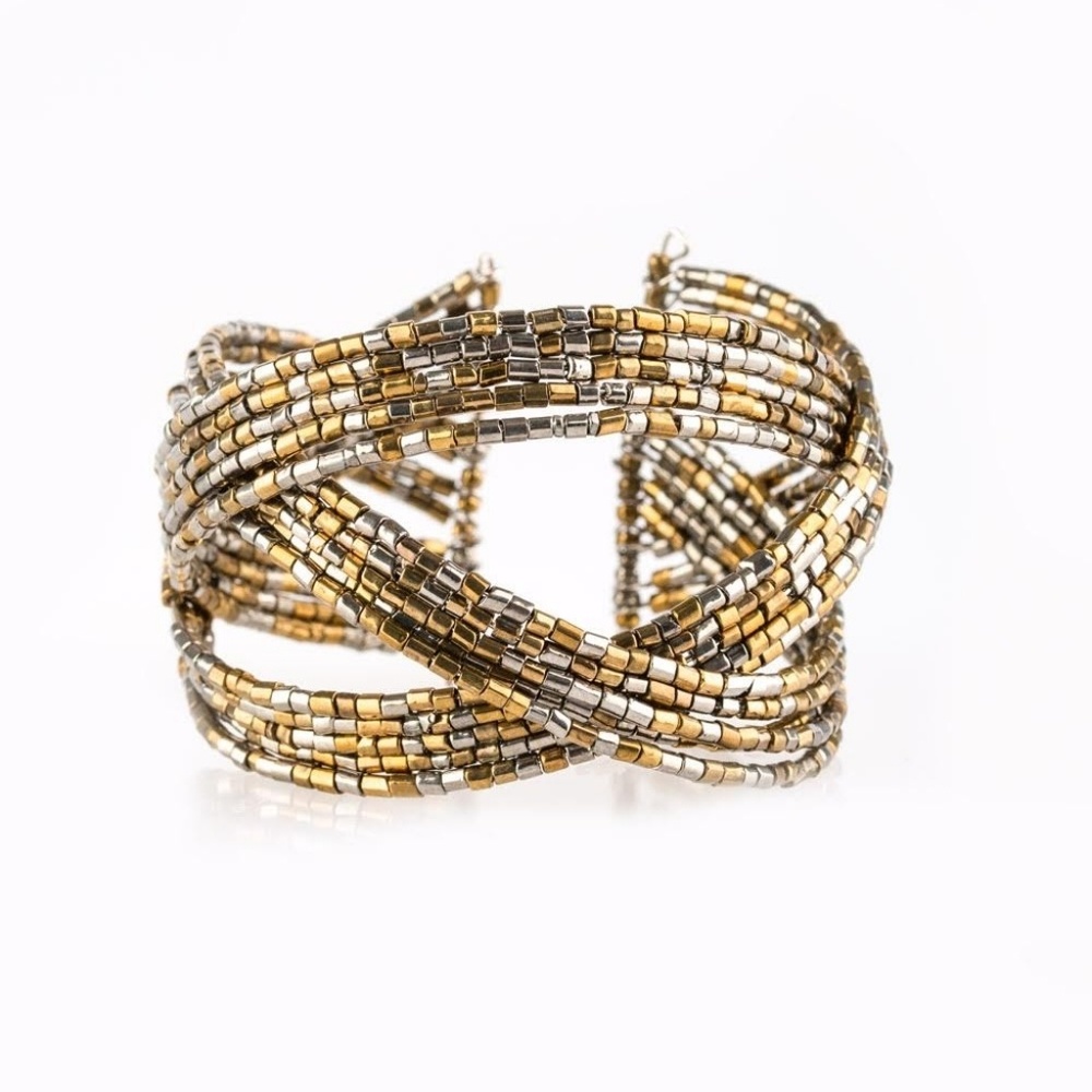 Gold and Silver beaded Cuff Bracelet